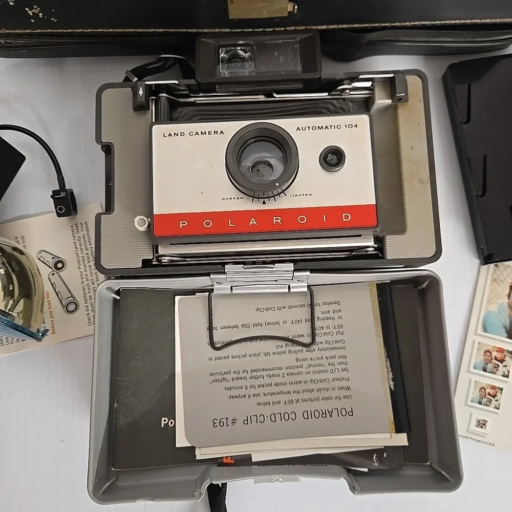 Vintage Polaroid Automatic 104 Instant Film Land Camera with Case and Extras